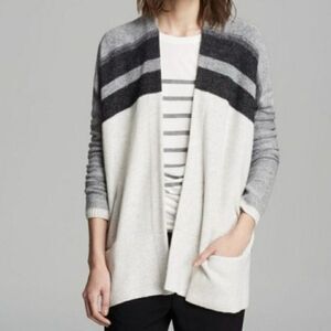 Vince Womens Long Sleeve Open Front Striped Wool Cashmere Cardigan Size Small